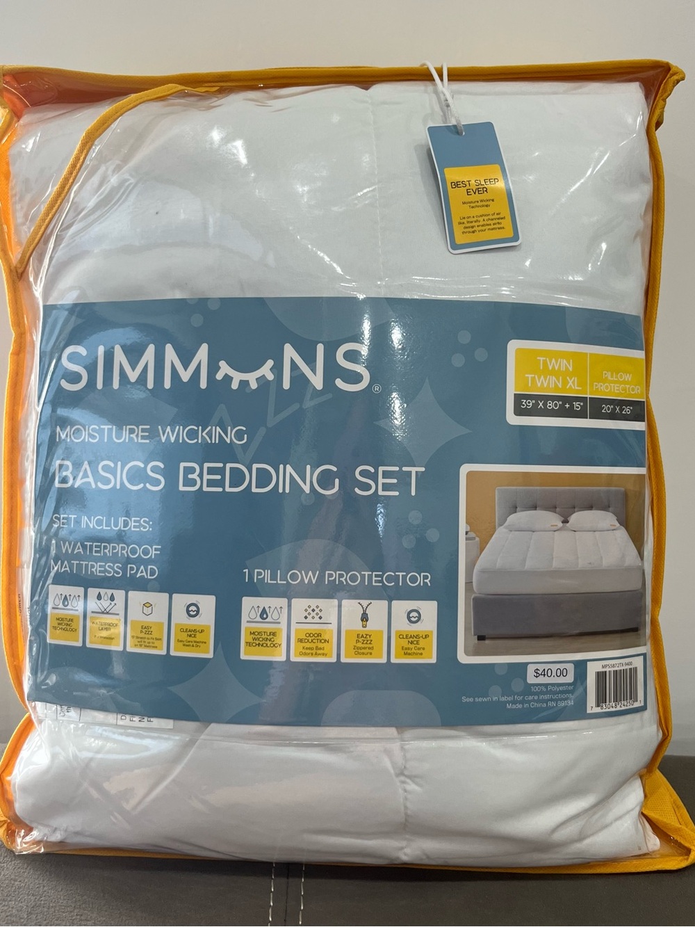 Simmons Twin/Twin XL Waterproof Mattress Pad & Pillow Protector Set NIP